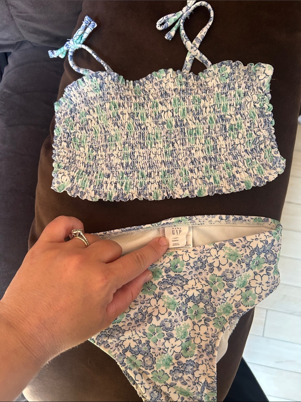 GAP Floral Smocked Bikini Top & Bottom - Blue, Green & White